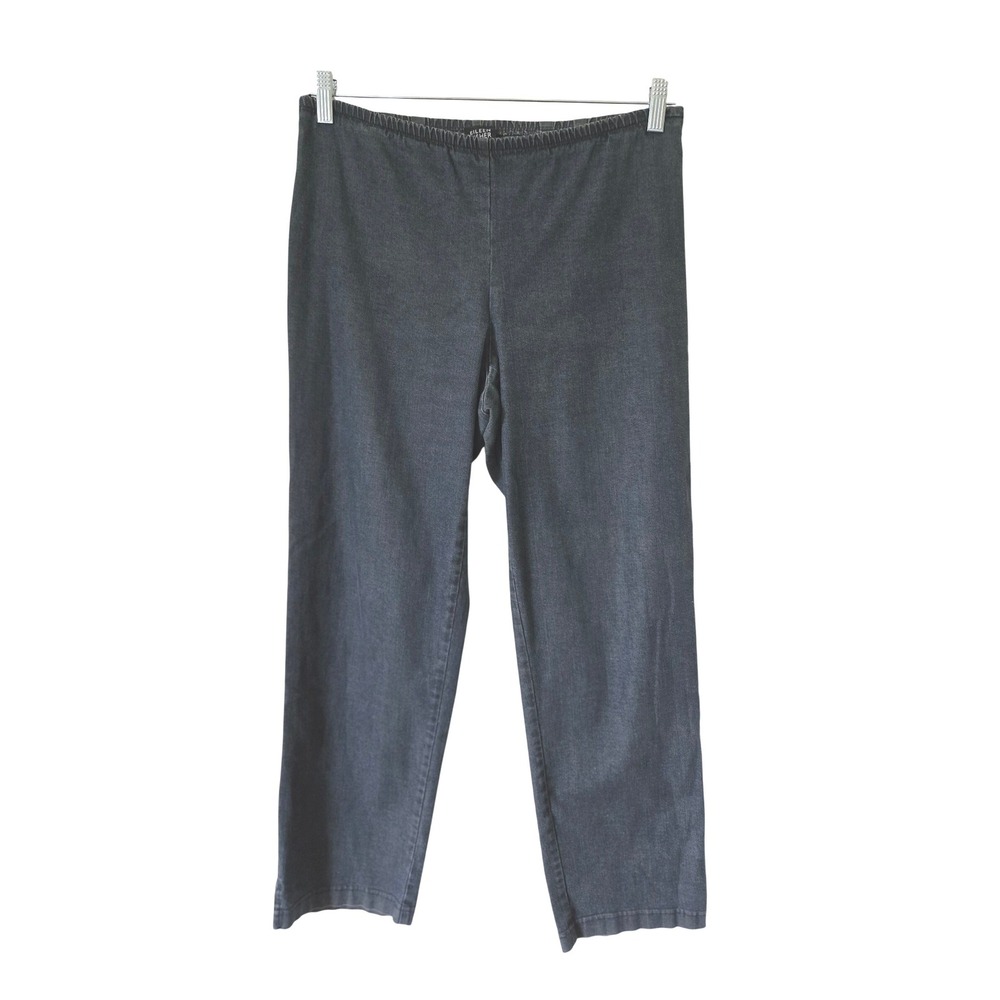 Eileen Fisher Womens Medium Stretch‎ Denim Straight Leg Pants Side Zip